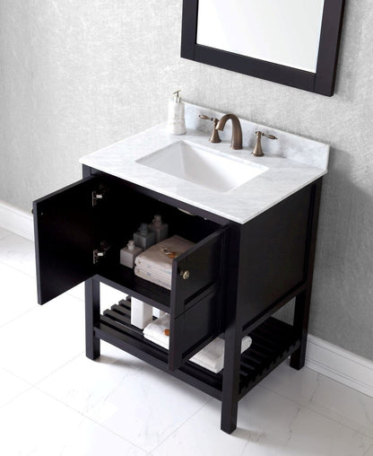 Virtu USA Winterfell 30 Single Bathroom Vanity Set in Espresso w/ Italian Carrara White Marble Counter-Top | Square Basin