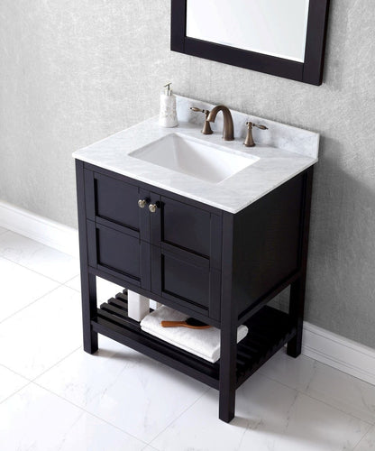 Virtu USA Winterfell 30 Single Bathroom Vanity Set in Espresso w/ Italian Carrara White Marble Counter-Top | Square Basin