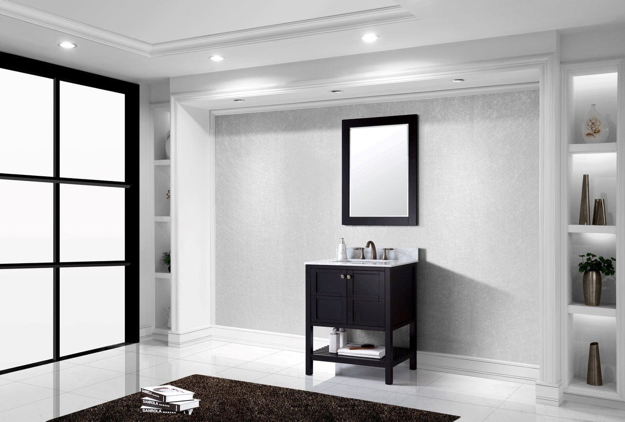 Virtu USA Winterfell 30 Single Bathroom Vanity Set in Espresso w/ Italian Carrara White Marble Counter-Top | Square Basin