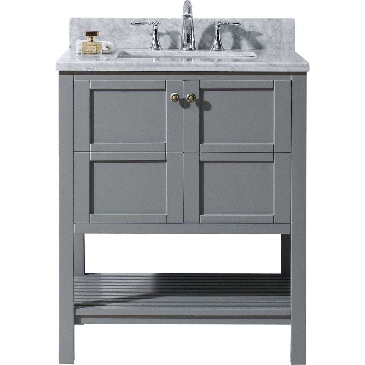 Virtu USA Winterfell 30" Single Bathroom Vanity Set in Grey w/ Italian Carrara White Marble Counter-Top