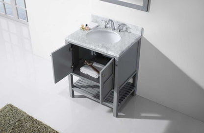 Virtu USA Winterfell 30 Single Bathroom Vanity Set in Grey w/ Italian Carrara White Marble Counter-Top | Round Basin