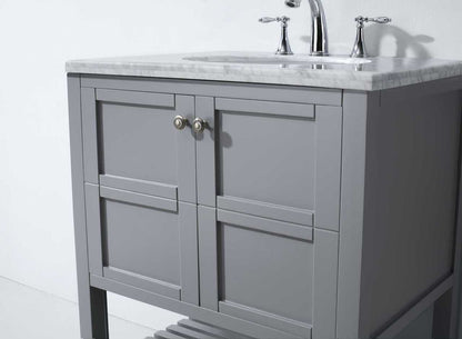 Virtu USA Winterfell 30 Single Bathroom Vanity Set in Grey w/ Italian Carrara White Marble Counter-Top | Round Basin