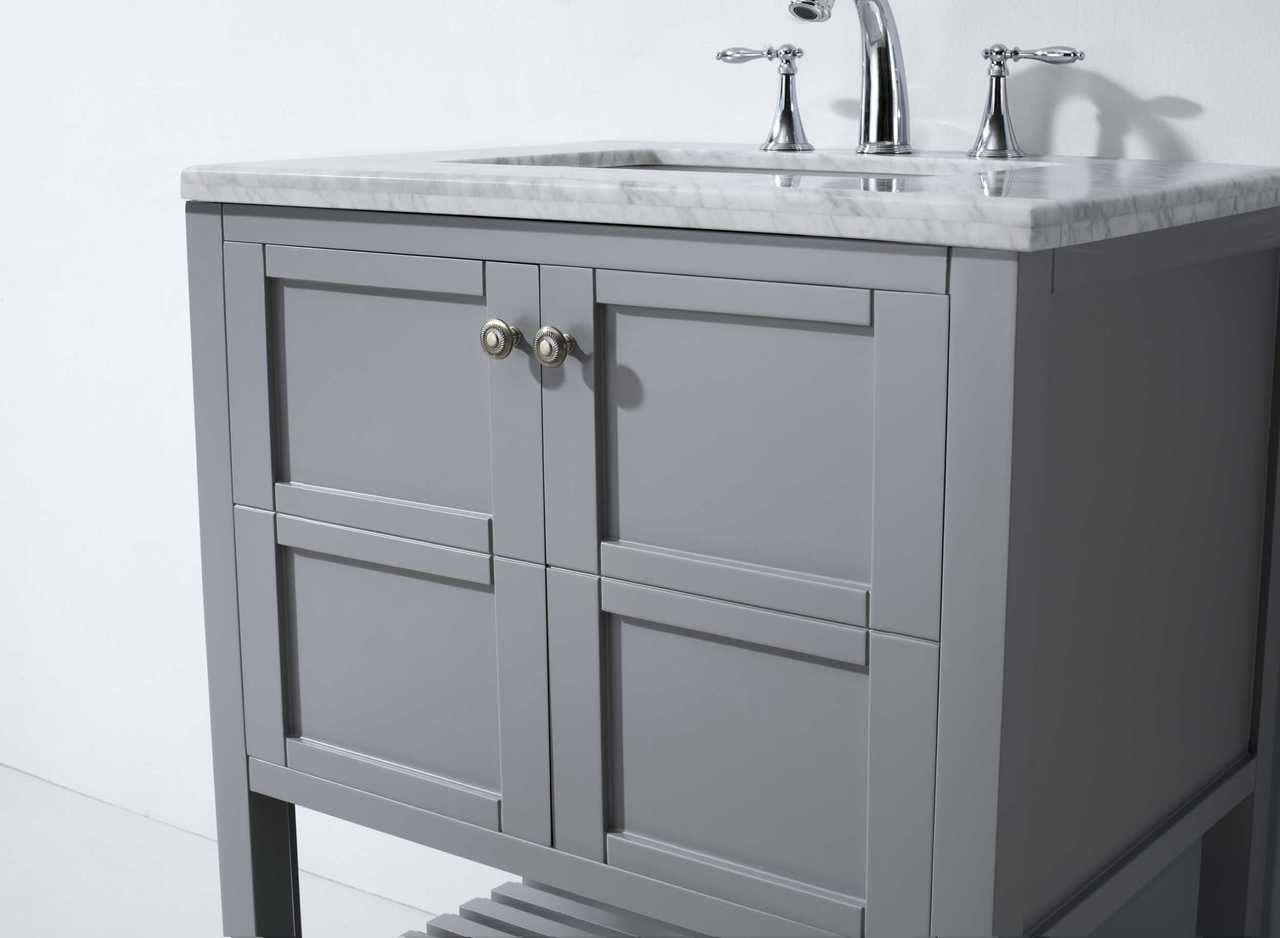Virtu USA Winterfell 30 Single Bathroom Vanity Set in Grey w/ Italian Carrara White Marble Counter-Top | Square Basin