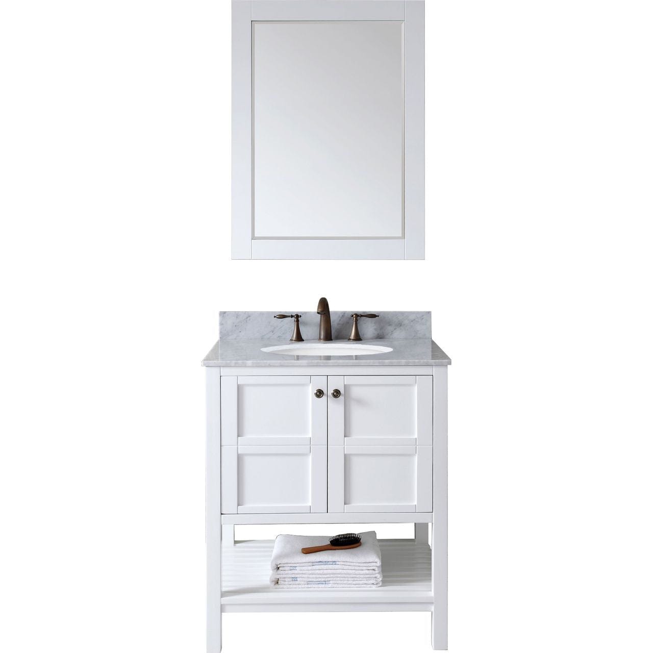 Virtu USA Winterfell 30" Single Bathroom Vanity Set in White w/ Italian Carrara White Marble Counter-Top | Round Basin