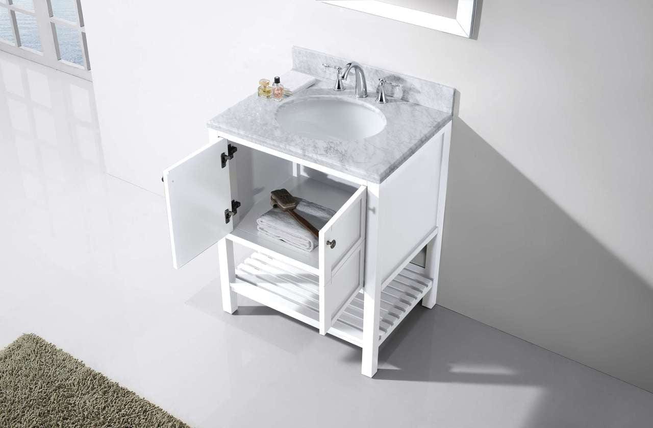 Virtu USA Winterfell 30 Single Bathroom Vanity Set in White w/ Italian Carrara White Marble Counter-Top | Round Basin