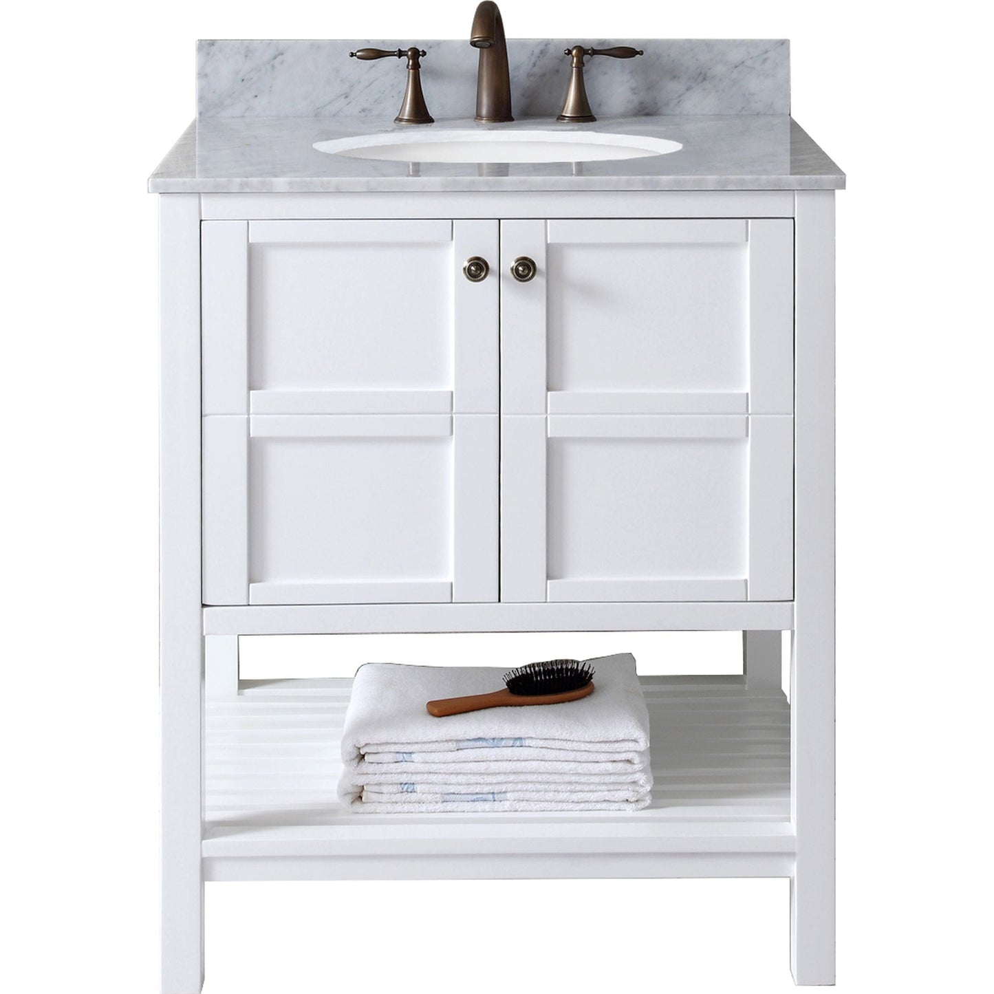 Virtu USA Winterfell 30 Single Bathroom Vanity Set in White w/ Italian Carrara White Marble Counter-Top | Round Basin