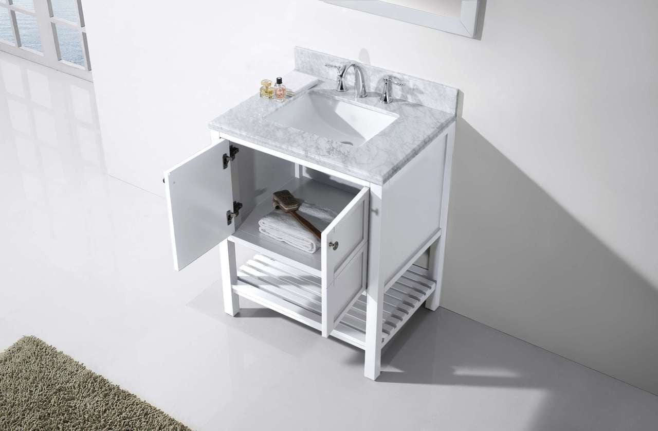 Virtu USA Winterfell 30 Single Bathroom Vanity Set in White w/ Italian Carrara White Marble Counter-Top | Square Basin