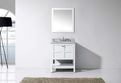 Virtu USA Winterfell 30 Single Bathroom Vanity Set in White w/ Italian Carrara White Marble Counter-Top | Square Basin