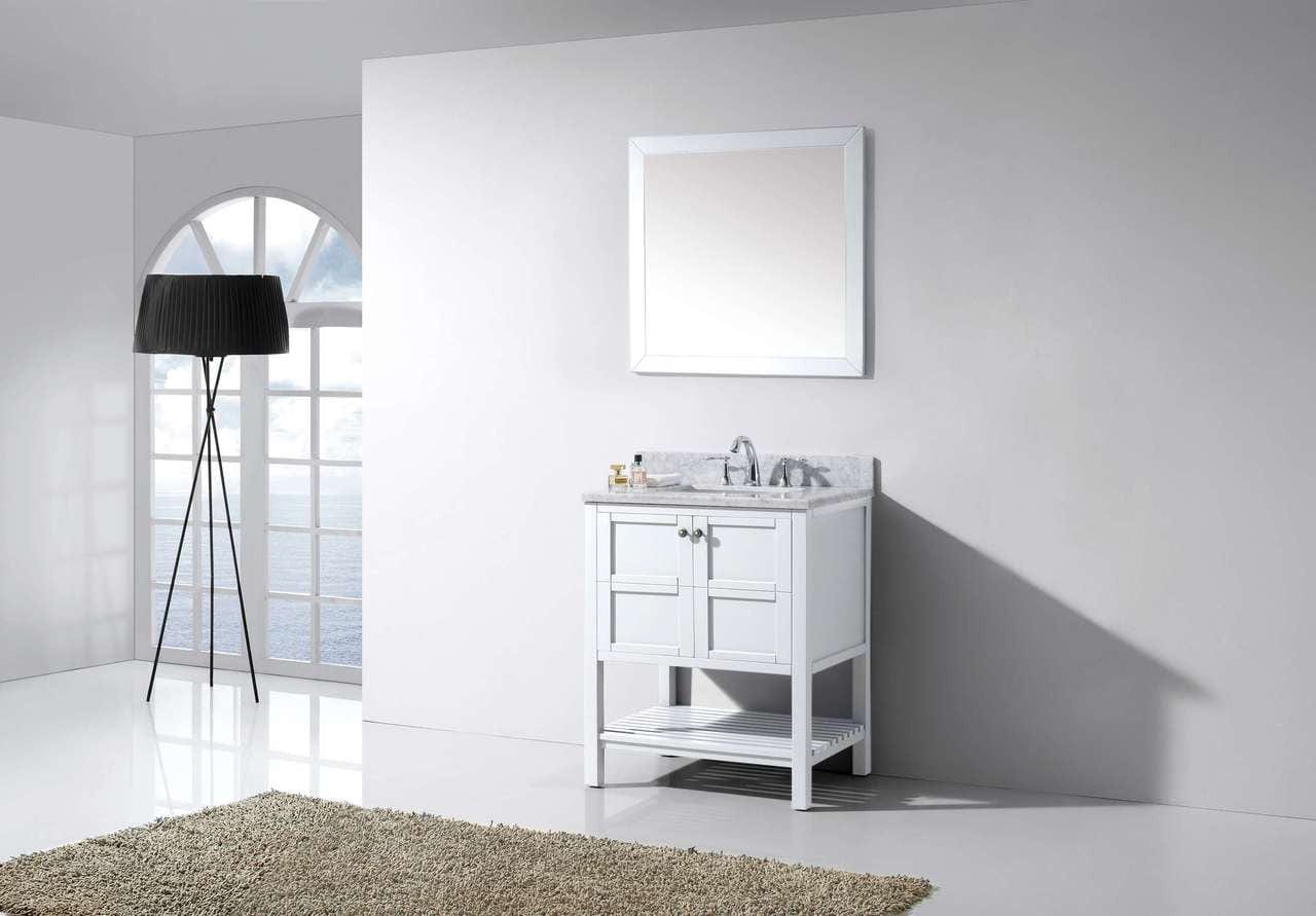 Virtu USA Winterfell 30 Single Bathroom Vanity Set in White w/ Italian Carrara White Marble Counter-Top | Square Basin