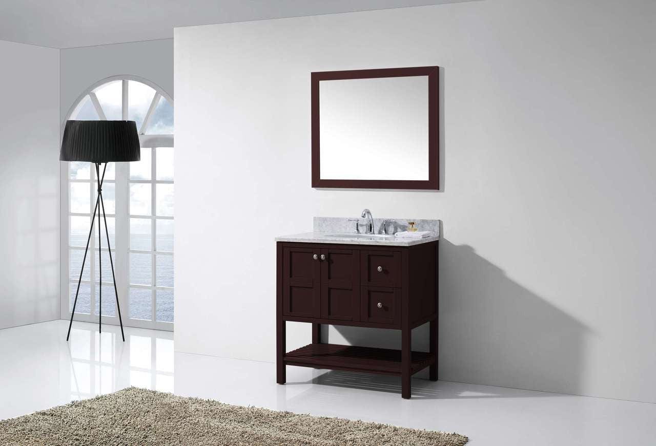 Virtu USA Winterfell 36 Single Bathroom Vanity Set in Espresso w/ Italian Carrara White Marble Counter-Top | Round Basin