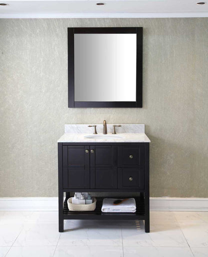 Virtu USA Winterfell 36 Single Bathroom Vanity Set in Espresso w/ Italian Carrara White Marble Counter-Top | Round Basin