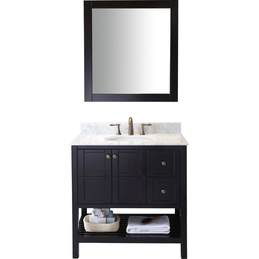 Virtu USA Winterfell 36" Single Bathroom Vanity Set in Espresso w/ Italian Carrara White Marble Counter-Top | Round Basin