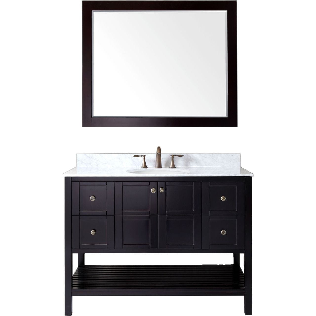 Virtu USA Winterfell 48" Single Bathroom Vanity Set in Espresso w/ Italian Carrara White Marble Counter-Top | Round Basin