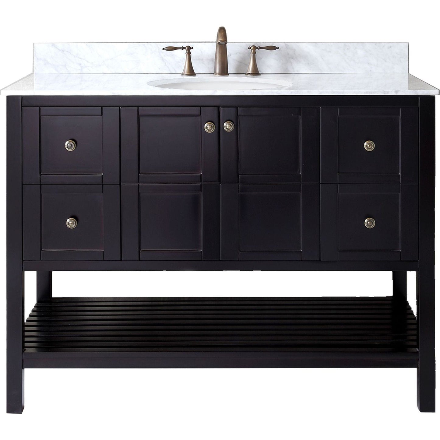 Virtu USA Winterfell 48 Single Bathroom Vanity Set in Espresso w/ Italian Carrara White Marble Counter-Top | Round Basin