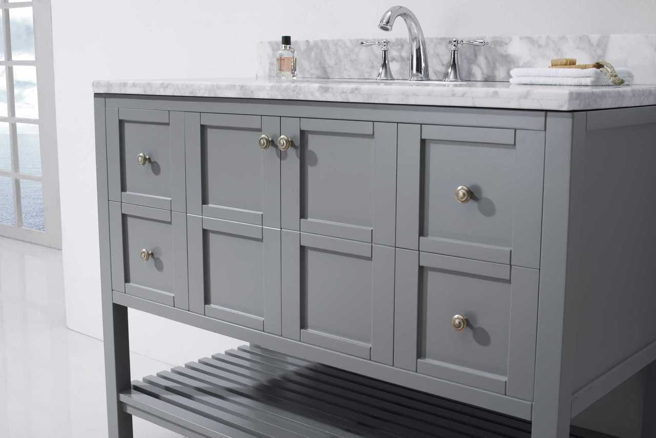 Virtu USA Winterfell 48 Single Bathroom Vanity Set in Grey w/ Italian Carrara White Marble Counter-Top | Round Basin