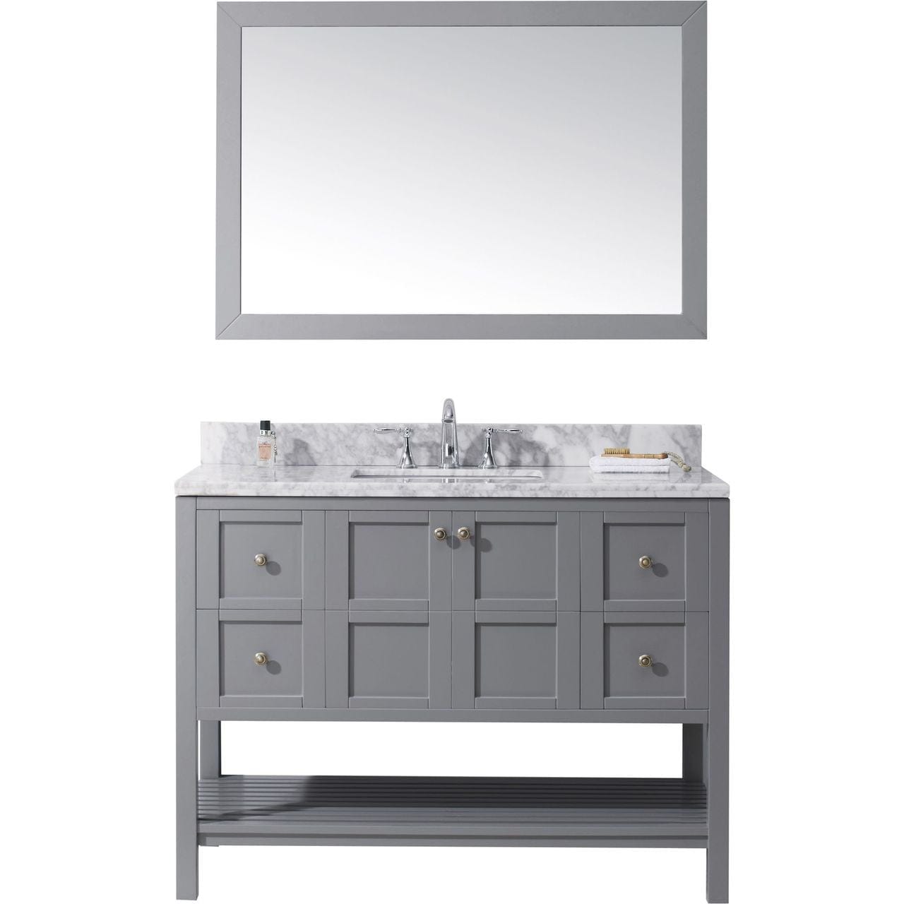 Virtu USA Winterfell 48" Single Bathroom Vanity Set in Grey w/ Italian Carrara White Marble Counter-Top | Square Basin