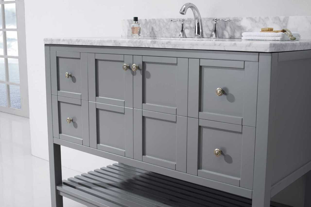 Virtu USA Winterfell 48 Single Bathroom Vanity Set in Grey w/ Italian Carrara White Marble Counter-Top | Square Basin