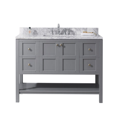 Virtu USA Winterfell 48 Single Bathroom Vanity Set in Grey w/ Italian Carrara White Marble Counter-Top | Square Basin