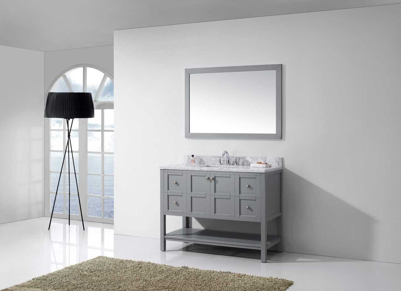 Virtu USA Winterfell 48 Single Bathroom Vanity Set in Grey w/ Italian Carrara White Marble Counter-Top | Square Basin