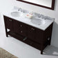 Virtu USA Winterfell 60 Double Bathroom Vanity Set in Espresso w/ Italian Carrara White Marble Counter-Top | Round Basin