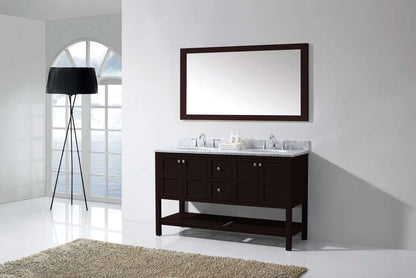 Virtu USA Winterfell 60 Double Bathroom Vanity Set in Espresso w/ Italian Carrara White Marble Counter-Top | Round Basin