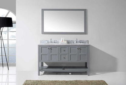 Virtu USA Winterfell 60 Double Bathroom Vanity Set in Grey w/ Italian Carrara White Marble Counter-Top | Round Basin