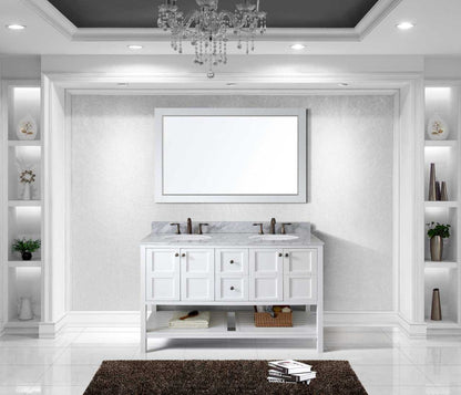 Virtu USA Winterfell 60 Double Bathroom Vanity Set in White w/ Italian Carrara White Marble Counter-Top | Round Basin