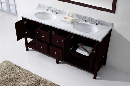 Virtu USA Winterfell 72 Double Bathroom Vanity Set in Espresso w/ Italian Carrara White Marble Counter-Top | Round Basin