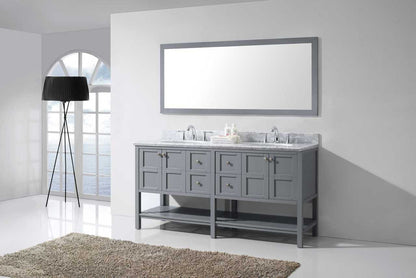 Virtu USA Winterfell 72 Double Bathroom Vanity Set in Grey w/ Italian Carrara White Marble Counter-Top | Round Basin