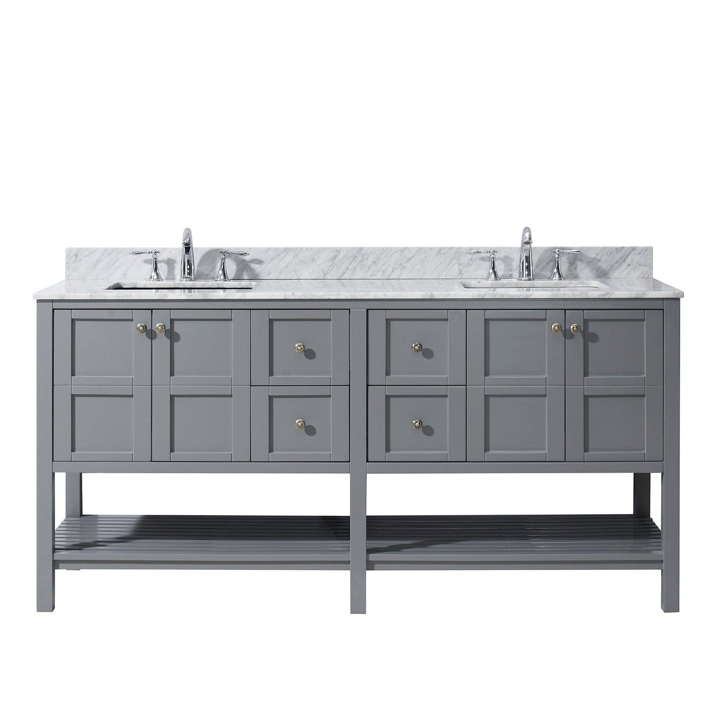 Virtu USA Winterfell 72 Double Bathroom Vanity Set in Grey w/ Italian Carrara White Marble Counter-Top | Square Basin