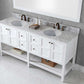 Virtu USA Winterfell 72 Double Bathroom Vanity Set in White w/ Italian Carrara White Marble Counter-Top | Round Basin