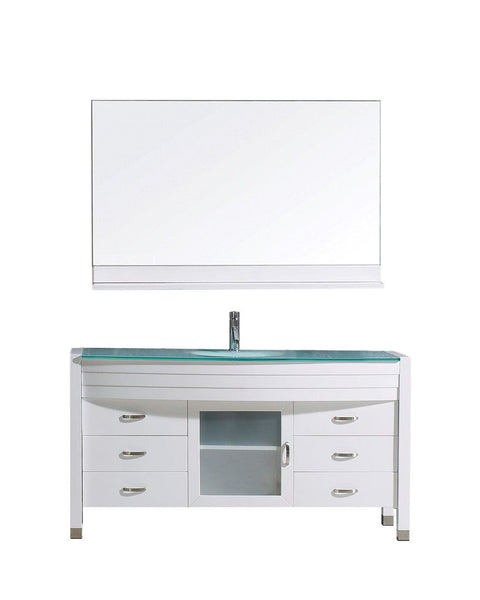 Virtu USA Ava 55 Single Bathroom Vanity Cabinet Set in White w/ Tempered Glass Counter-Top