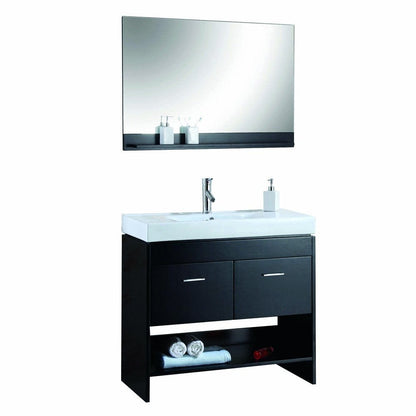 Virtu USA Glora 36" Single Bathroom Vanity Cabinet Set in Espresso w/ Ceramic Counter-Top