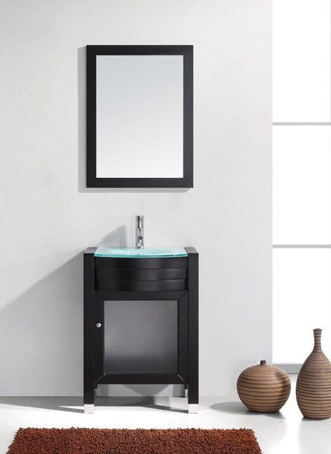 Virtu USA Ava 24" Single Bathroom Vanity Cabinet Set in Espresso w/ Tempered Glass Counter-Top