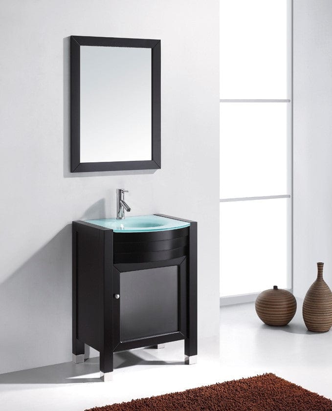 Virtu USA Ava 24 Single Bathroom Vanity Set in Espresso w/ Tempered Glass Counter-Top