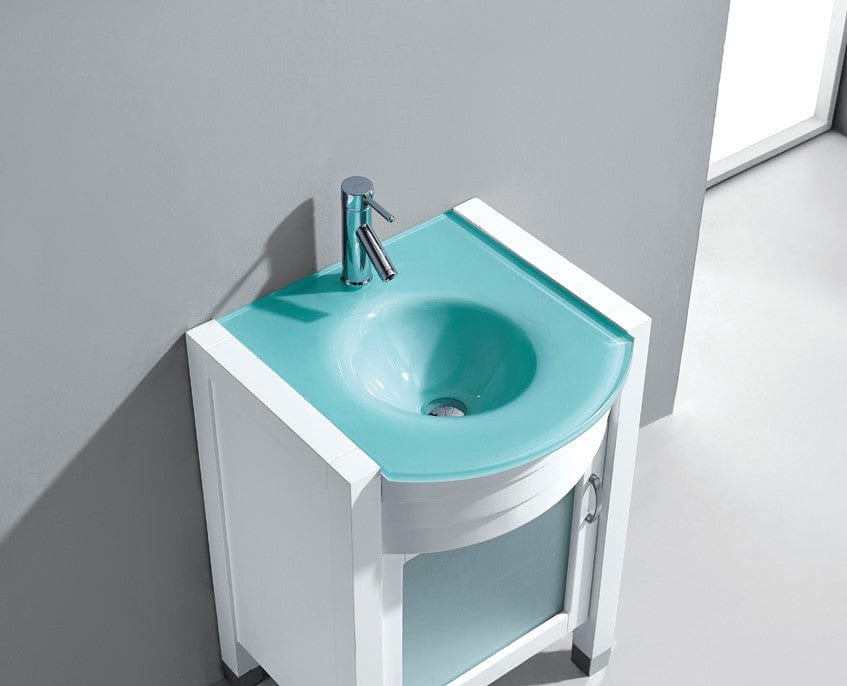Virtu USA Ava 24 Single Bathroom Vanity Set in White w/ Tempered Glass Counter-Top |Ê Basin