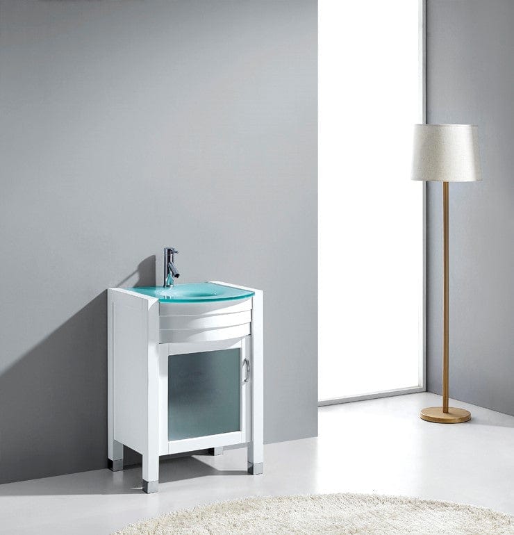 Virtu USA Ava 24 Single Bathroom Vanity Set in White w/ Tempered Glass Counter-Top |Ê Basin