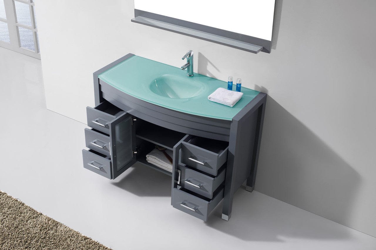 Virtu USA Ava 48 Single Bathroom Vanity Set in Grey w/ Tempered Glass Counter-Top |Ê Round Basin