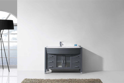 Virtu USA Ava 48 Single Bathroom Vanity Set in Grey | White Stone Counter-Top