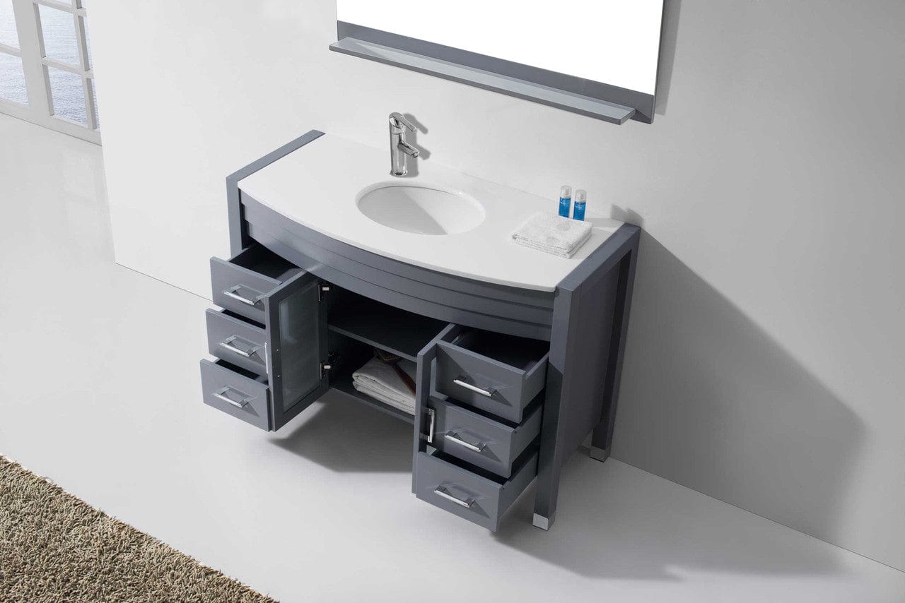 Virtu USA Ava 48 Single Bathroom Vanity Set in Grey | White Stone Counter-Top