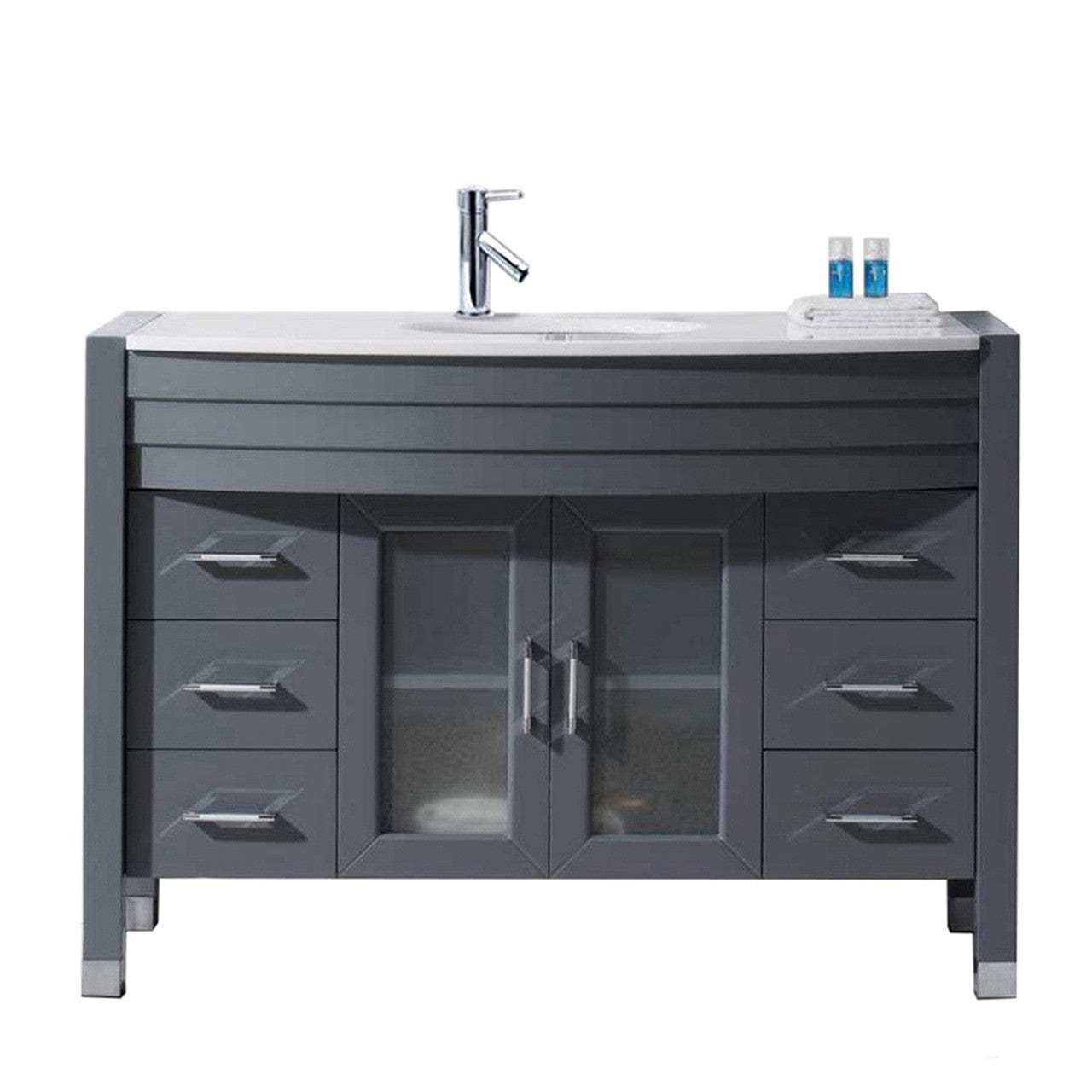 Virtu USA Ava 48 Single Bathroom Vanity Set in Grey | White Stone Counter-Top