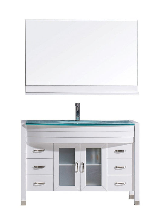 Virtu USA Ava 48 Single Bathroom Vanity Set in White w/ Tempered Glass Counter-Top