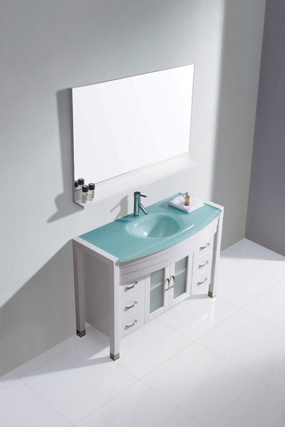 Virtu USA Ava 48 Single Bathroom Vanity Set in White w/ Tempered Glass Counter-Top