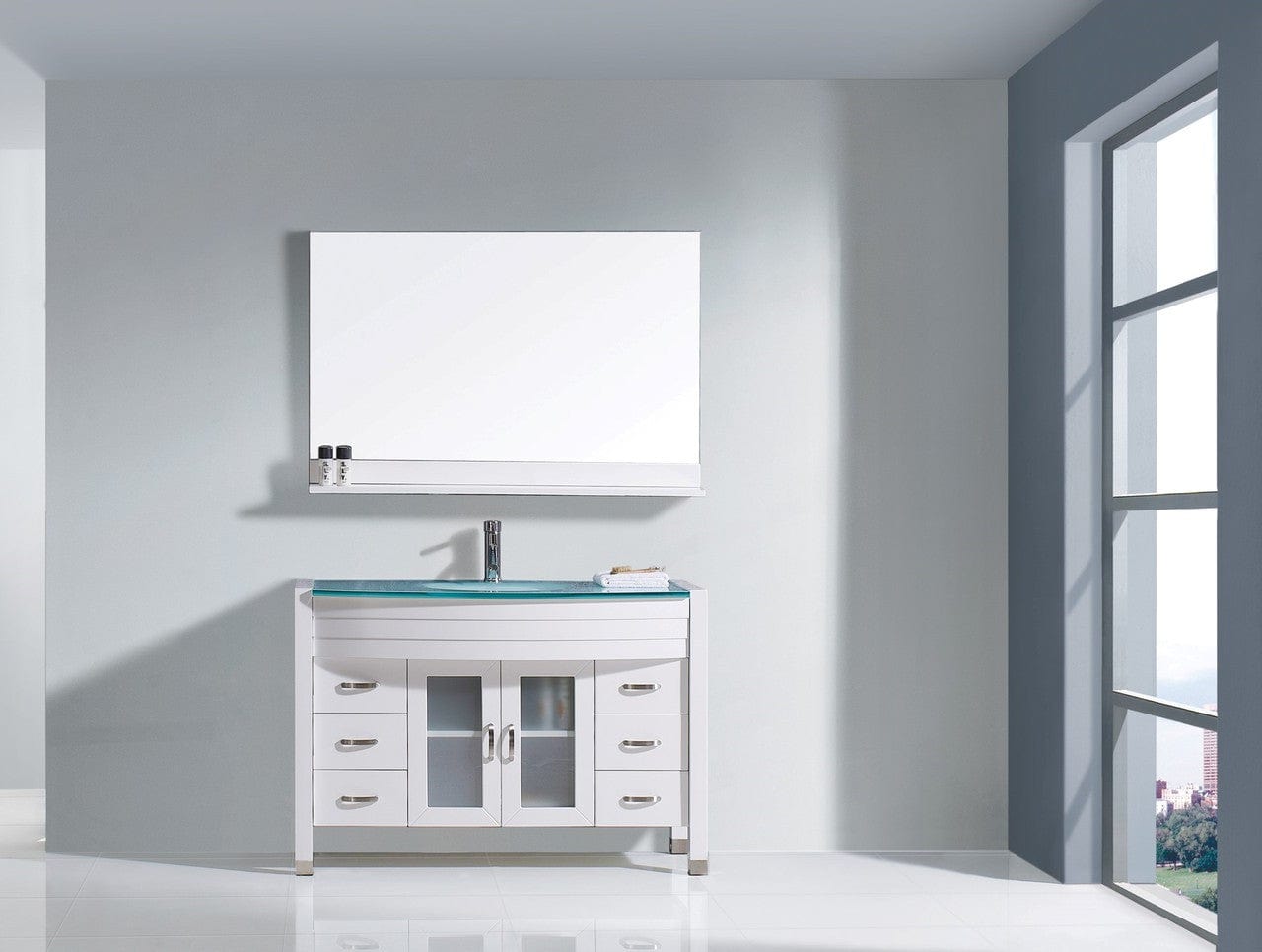 Virtu USA Ava 48 Single Bathroom Vanity Set in White w/ Tempered Glass Counter-Top