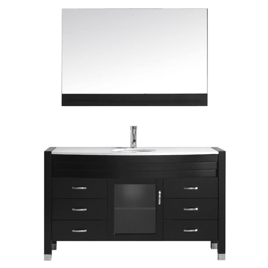 Virtu USA Ava 55" Single Bathroom Vanity Cabinet Set in Espresso w/ White Stone Counter-Top