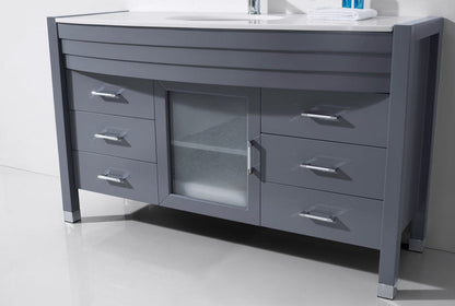 Virtu USA Ava 55 Single Bathroom Vanity Set in Grey | White Stone Counter-Top