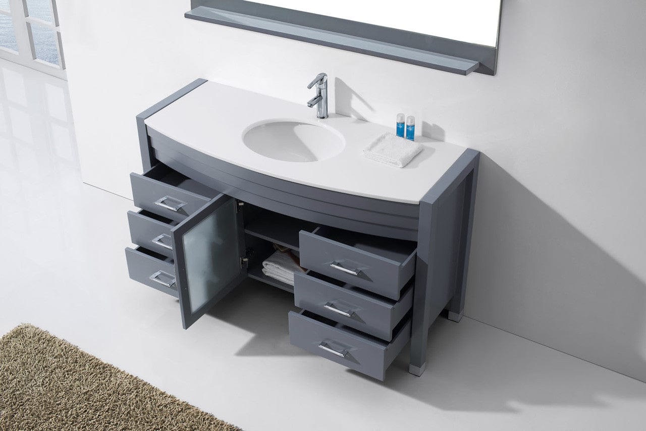 Virtu USA Ava 55 Single Bathroom Vanity Set in Grey | White Stone Counter-Top