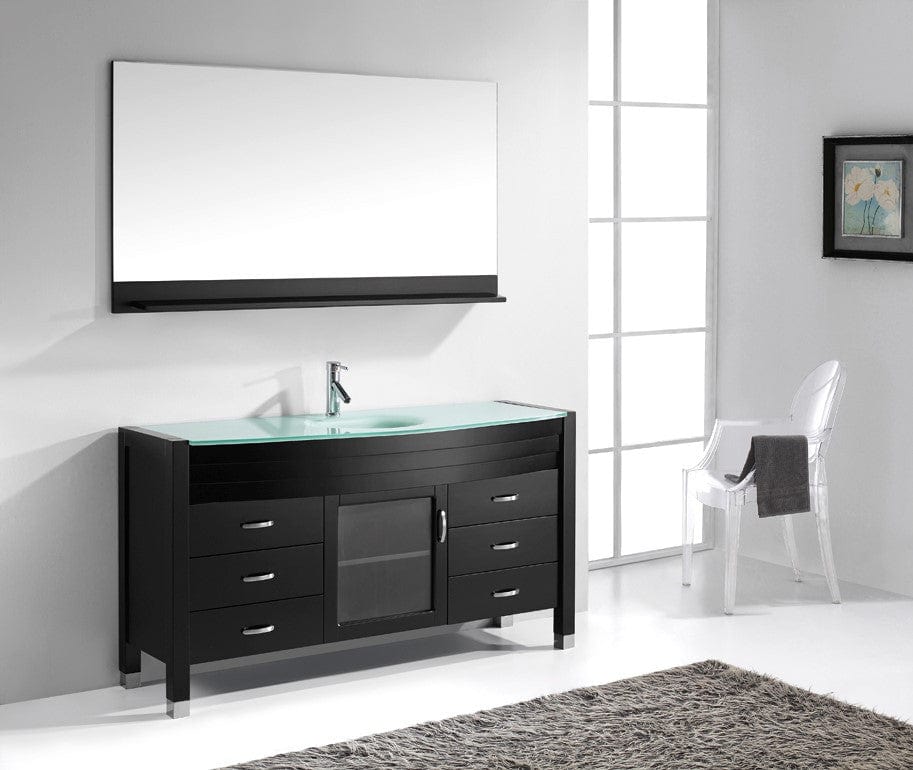 Virtu USA Ava 61 Single Bathroom Vanity Set in Espresso w/ Tempered Glass Counter-Top