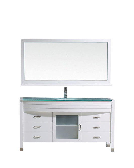 Virtu USA Ava 61" Single Bathroom Vanity Cabinet Set in White w/ Tempered Glass Counter-Top