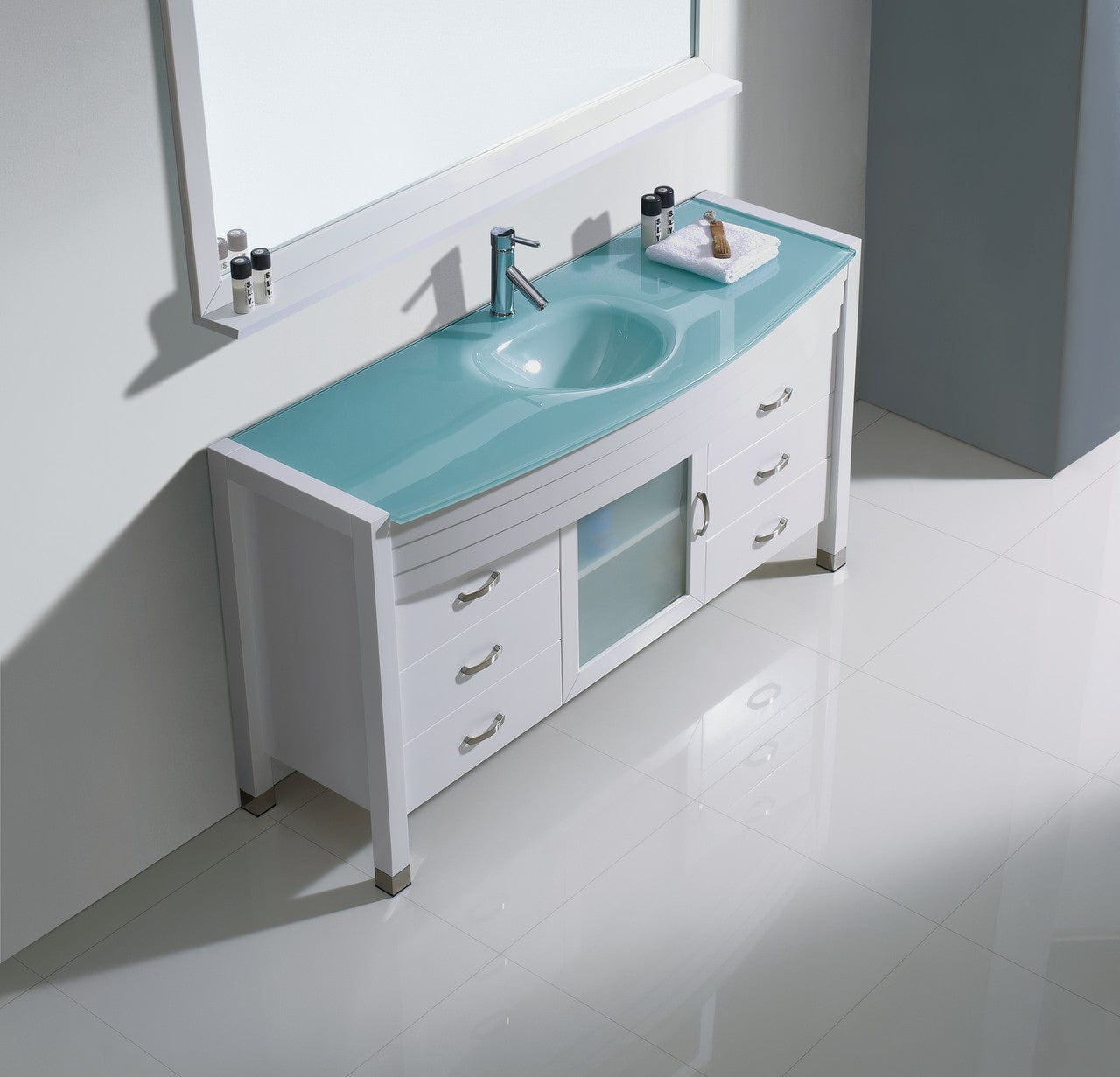 Virtu USA Ava 61 Single Bathroom Vanity Set in White w/ Tempered Glass Counter-Top